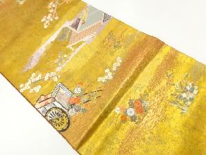 青銅箔御所車に屋敷風景模様織出し袋帯